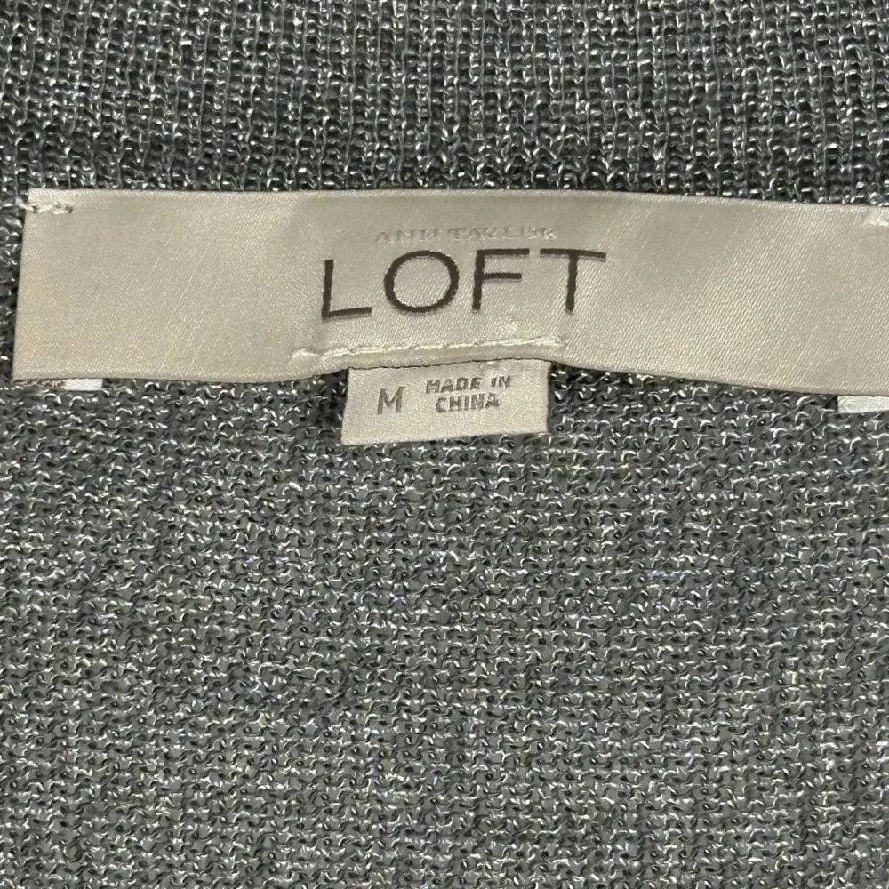 Loft Womens Metallic Silver Open‎ Front Cardigan Longline Shimmer Sweater Medium